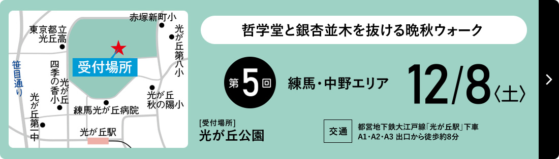 哲学堂と銀杏並木を抜ける晩秋ウォーク　第5回大会 練馬・中野エリア　 12月8日（土）