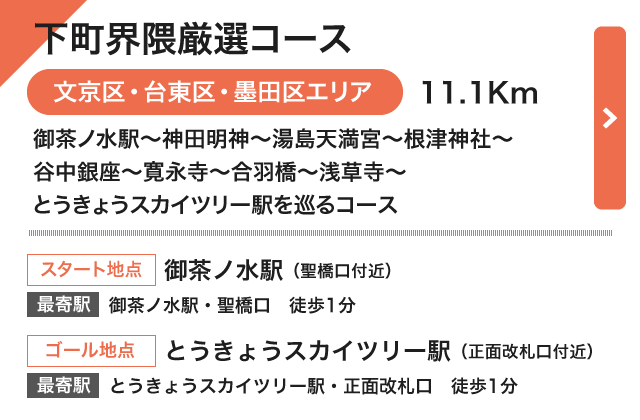 下町界隈厳選コース（文京区・台東区・墨田区エリア）